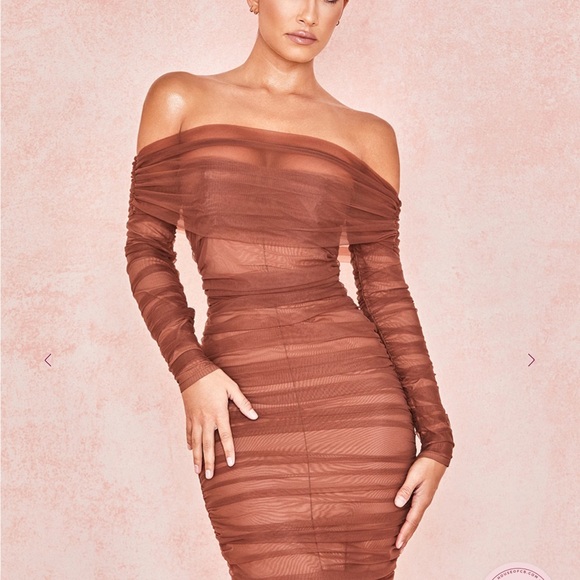House of CB Dresses & Skirts - Elegant Off-Shoulder Brown Dress